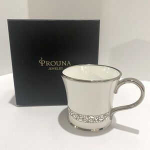 Prouna "Giovanni Silver" Mug 7382 White Fine Bone China Platinum and Swarovski